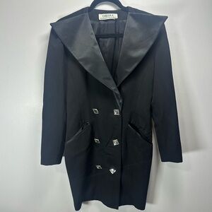 Vintage Chetta B Black Tuxedo style Blazer w Satin Lapel faceted Buttons Medium